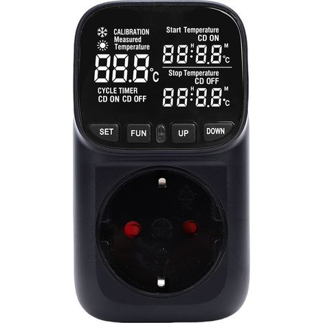 Thermostat-Ausgangsbuchse mit VA-Anzeige, Countdown-Timer-Temperaturregler für Aquarien und Gewächshäuser (-40 °C bis 120 °C), schwarzes EU-Gehäuse (1/5)