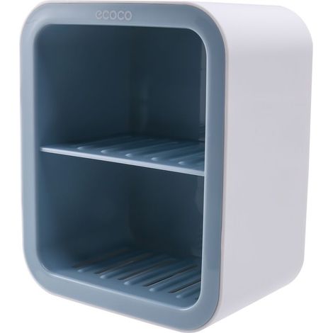 Étagère murale double couche bleue, tiroir de salle de bain, sans perçage ni clou, ventouse pour bonde de salle de bain-AquaForge (1/5)