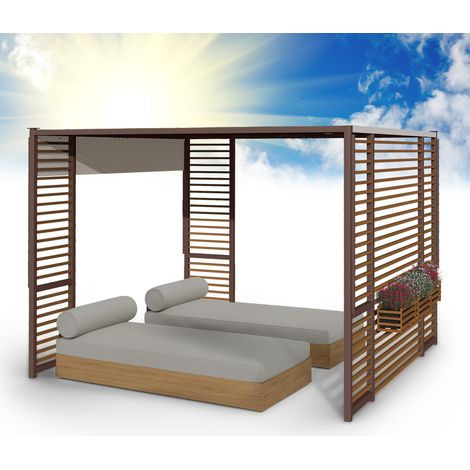 Blumfeldt Tonnelle de Jardin 3x3m en Metal avec Lattes en Contreplaqué, Barnum Pliant, LED à Energie Solaire 1,5W, Pergola Etanche, Tonnelle Extérieur avec Toit Imperméable, Résistant au Vent, UV 50+ (1/4)