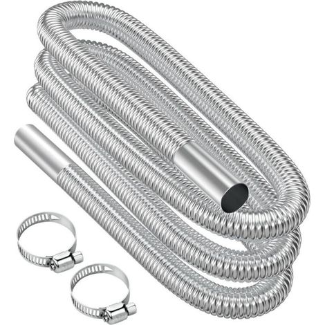 Tuyau d'échappement, 120 cm Portable Flexible Tuyau d'échappement en Acier Inoxydable avec 2 Colliers en Acier IOnoxydable, Tuyau d'Echappement de Voiture(25mm) pour Chauffage Diesel Voiture (1/4)