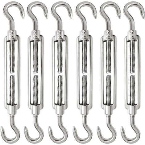 6 Pièces Tendeur Cable M6 Tendeur Cable Inox 304 Réglable Crochet de Ridoir et Crochet pour Tendeur de Fil Cable Acier Corde Crochet Tendeur