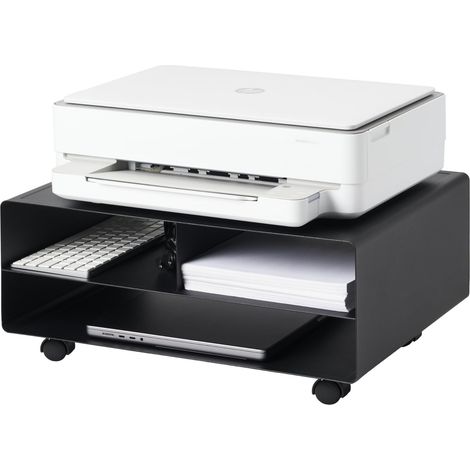 Tower Support et Rangement pour imprimante, en Acier - Bureau, Office, Rangement Papeterie, Organisateur Pratique - 37 x 48 x 19 cm, Design Japonais, Noir (1/5)