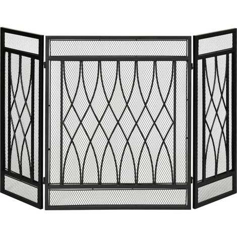 Pare-feu pliant 3 panneaux avec charnières et cadre métallique décoratif 126 x 3 x 80 cm Noir (1/5)