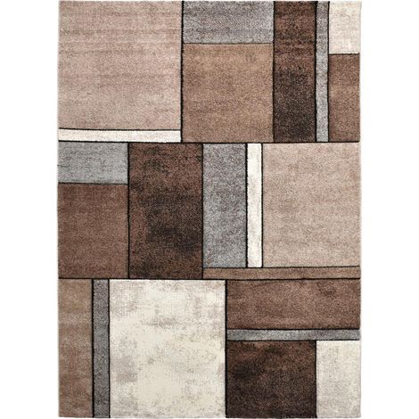 Tapis carré 140x140 cm beige tissé – Motif géométrique – Polypropylène – Anti-acariens – Adapté chauffage par le sol – Unamourdetapis (1/5)
