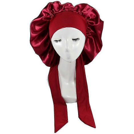 Seidenhaube, Satinhaube zum Schlafen, Haube mit Bindeband, Nachtmütze-Wine Red (1/5)
