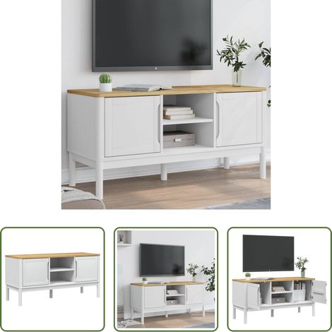 vidaXL Bois de pin - Meuble TV FLORO blanc 114x43x55 cm bois massif de pin (1/5)