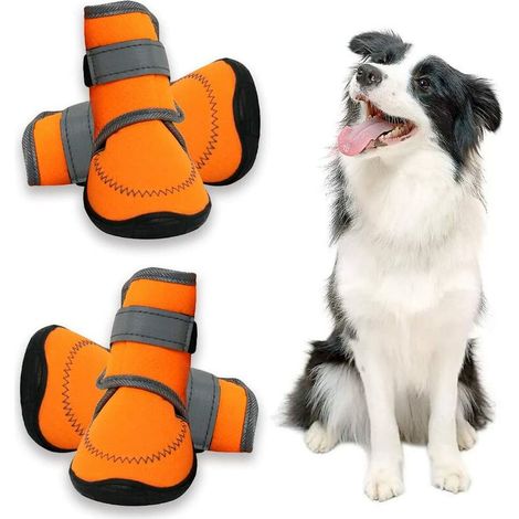 Lot de 4 chaussures de course pour grand chien, bretelles réfléchissantes, semelle antidérapante, orange – DELKEVIC