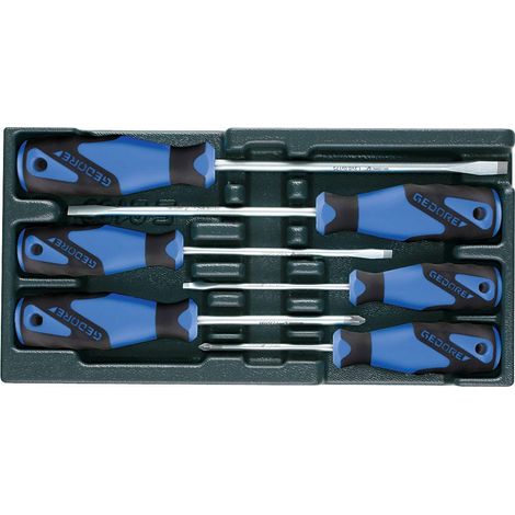 Jeu de tournevis GEDORE 6 pieces en module plast. ABS Schlitz/Pozidriv