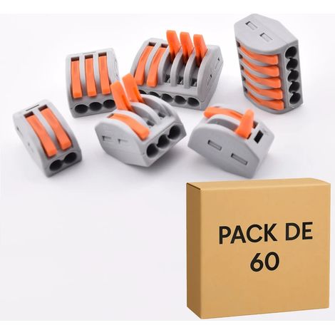 Alternative WAGO 222 – Pack 60 bornes à levier 2, 3 et 5 pôles – PCT-212/213/215 – 32A