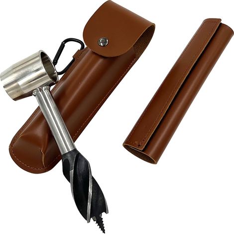 Eye Hand Drill - 25.4 mm Wood Auger Bit - Manual Peg Maker Tool for Bushcraft Camping Shelter Building - Carbon Steel Hand Wrench with Leather Sheath - 1 Piece (1/5)