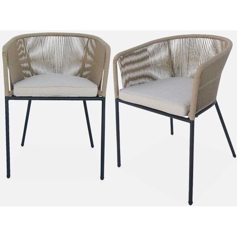 Sillón de jardín de cuerda y acero galvanizado, set de 2