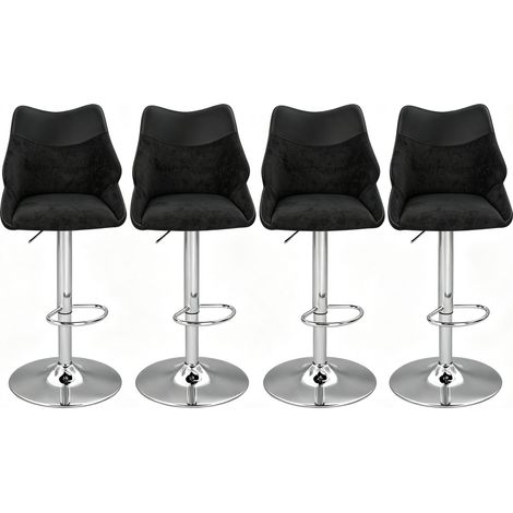 WOLTU 4X Tabouret Bar Pivotant en Chenille et PU Bicolore, avec Dossier et Accoudoirs, Repose-pieds, Réglable en Hauteur, Noir (1/5)