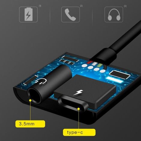2X 2 en 1 Type-C A 3.5mm Casque Adaptateur Jack / Chargeur de Connecteur, Ecouteur Aux Audio (1/5)