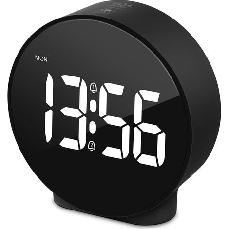 Kleiner digitaler LED-Wecker für Schreibtisch/Reisen, Doppelalarm, Schlummerfunktion, einstellbare Helligkeit, 12/24-Stunden-Anzeige für Tag und Woche, 4 Zoll, schwarz (Batterie und Netzteil nicht im (1/5)