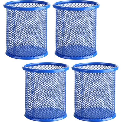 Porte-stylo en maille, porte-stylo en métal, pour bureau, organiseur de stylos, lot de 4 (rond, bleu)