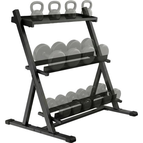Soporte para mancuernas de 3 niveles, capacidad de carga de 200 kg, color negro. (1/5)