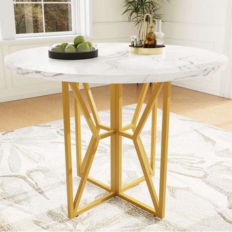 Esstisch Tisch 80x80x76 cm MDF Metall Gold OKMYHOME (1/5)