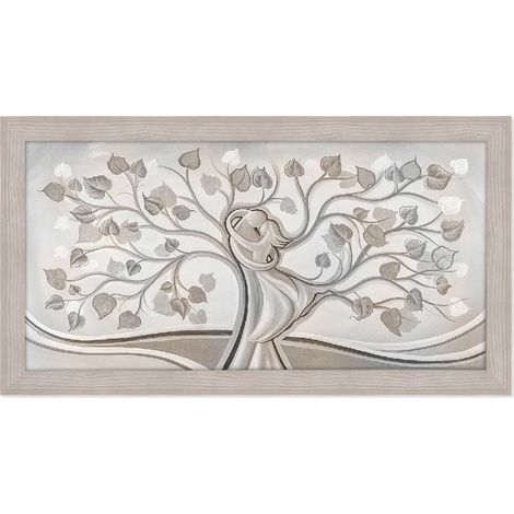 Lupia - Quadro moderno soggiorno camera da letto amore e famiglia con cornice BOSTON colore BEIGE 60x110 cm ALBERO ABBRACCIO MIX stampa su pannello in legno