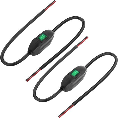 Interrupteur en ligne avec bouton marche/arrêt 12V 24V/3A - Interrupteur à bascule câble - Bouton à levier - Interrupteur avec précâblage aux deux extrémités - LED verte pour lampe - 0,5 m/1,6 (1/5)