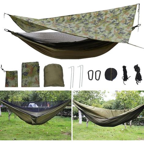 2 personnes ultra léger respirant camping Hammock avec moustiquaire et bâche de tente extérieure en nylon parachute bâche 200 kg pour trekking, voyage, plage, jardin (1/5)