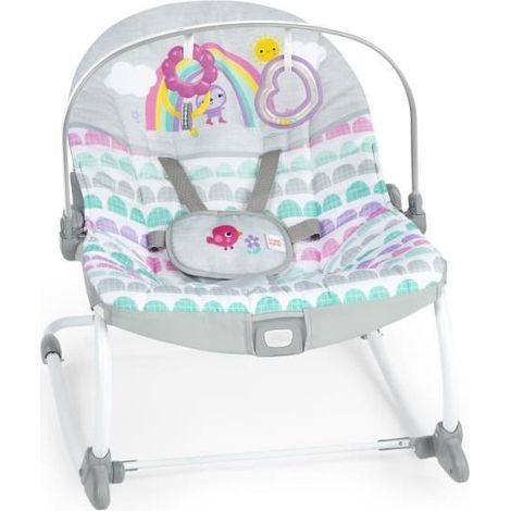 BRIGHT STARTS Dondolo evolutivo Rosy Rainbow, vibrazioni calmanti, 2 posizioni di inclinazione, fino a 36 mesi (1/5)