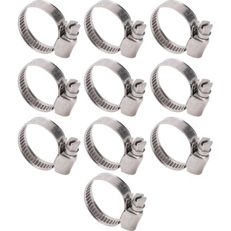 Colliers de serrage tuyau 10 pièces, collier à vis inox 304 style allemand avec trou, Ø 14-27mm, fixation robuste pour flexible (1/5)