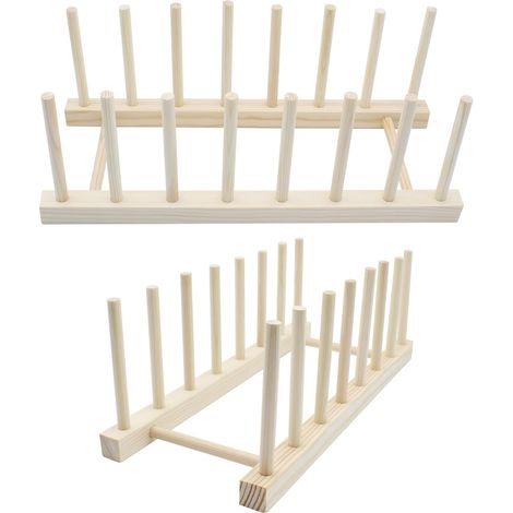 2 Pièces Rangement Vaisselle en Bois avec 7 Emplacements Égouttoir Vaisselle Porte Assiette pour Planches à Découper, Assiettes, Bols, Tasses, Livres (1/5)