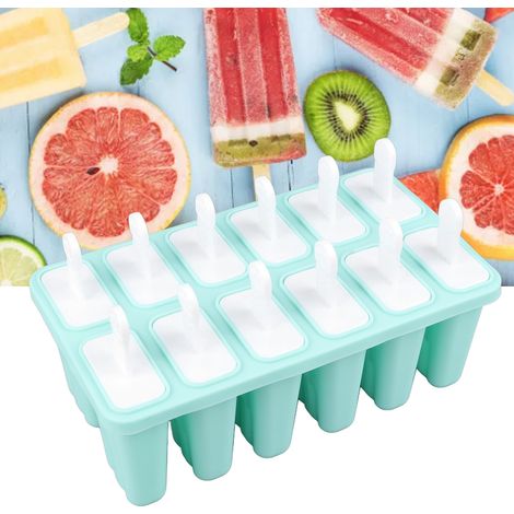 Eisformen, lebensmittelechte Silikon-Eisformen für Zuhause und Kinder, selbstgemachte Eis- und Geleeformen, grün mit 12 Fächern. (1/5)