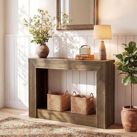 Tribesigns Table Console, Table d'Entrée de 105 cm, 2 Niveaux de Rangement, Table de Canapé Derrière Le Canapé, Meuble d'Entrée Étroit pour Salon, Couloir, Hall, Marron
