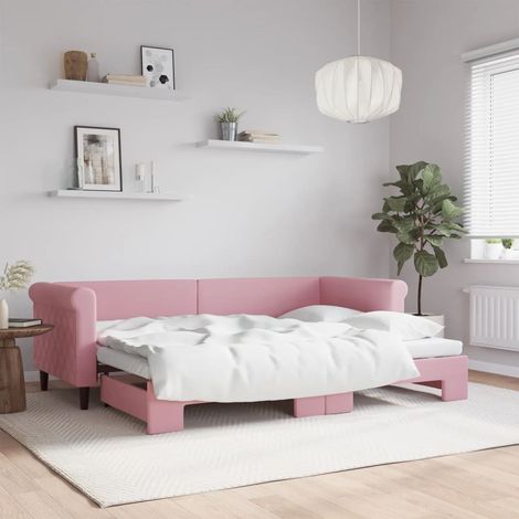 Tagesbett Ausziehbar Rosa 80x200 cm Samt vidaXL (1/5)