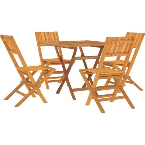 Ensemble à dîner salon de jardin meuble d'extérieur 5 pièces bois de teck massif (1/5)