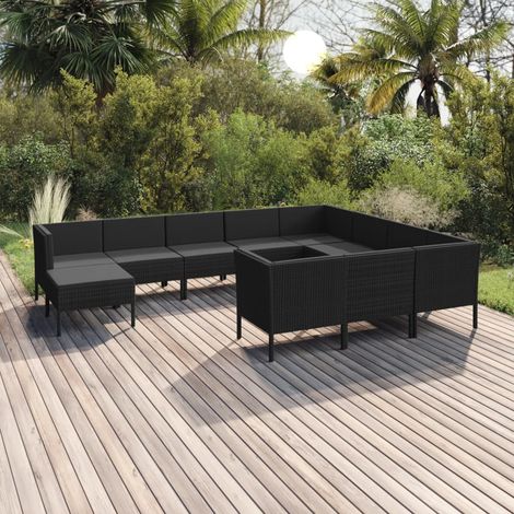 Set de muebles de jardín 11 pzas cojines ratán sintético negro vidaXL (1/5)