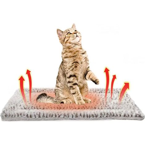 1 Coussin Auto-Chauffant Chat Chien, Tapis Thermique Réversible, 60x80cm Gris, Pour Intérieur Extérieur