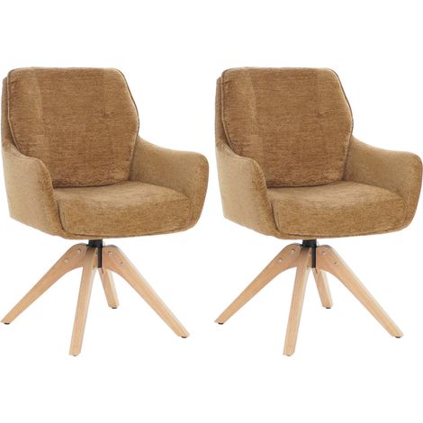 Lot de 2 chaises de salle à manger HWC-Q37, chaises de cuisine pivotantes à retour automatique, tiss (1/2)