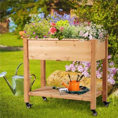 Yaheetech Carré Potager Surélevé Lit de Jardin sur Pieds avec Etagère Inférieure de Rangement en bois pour Terrasse/Balcon/Jardin 87 x 83.5 x 47 cm (1/5)