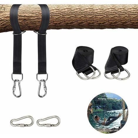 royaluxe - Sangle Hamac,2 Kit 150cm Corde Balançoire Hamac Arbre avec D-Ring,Deux Crochets Mousquetons Charge Max 550KG Sangles Terylene -Adapté aux Fauteuil Suspendu Extérieur (1/5)