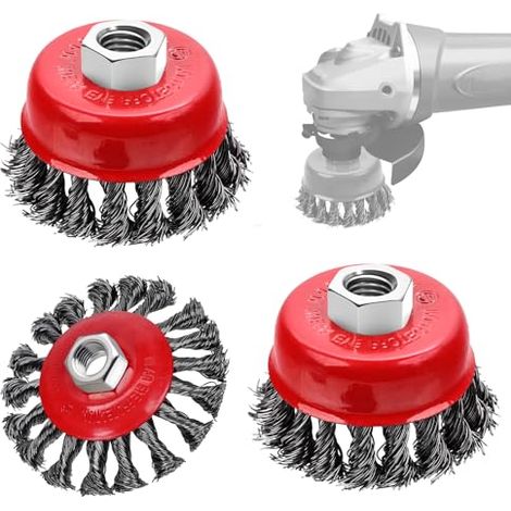 Lot de 3 brosses métalliques pour meuleuse d'angle de 10,2 cm, roues métalliques pour meuleuse d'angle de 11,4 cm, arbre fileté de 1,6 cm, brosse métallique en acier au carbone pour (1/5)