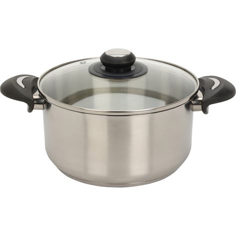 Edelstahl Kochtopf mit Glasdeckel - 3,5 L / 22 x 17,5 cm - Universal Küchentopf mit Griffen - Topf für Nudeln Kartoffeln Suppen Eintopf für alle Herdarten spülmaschinenfest