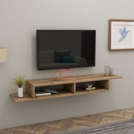 Mueble de TV Ivrea, 2 compartimentos, Soporta 40 kg, Instalación suspendida, 120x30x18h cm, Roble Marrón (1/4)