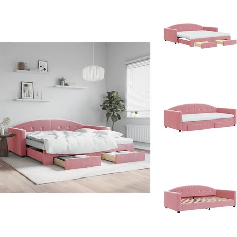 Lit de jour avec gigogne et tiroirs rose 100x200 cm velours - Lit De Jour Avec Lit Gigogne - Lits De Jour Avec Lits Gigognes - Canapé-lit - Lit D'appoint (1/5)