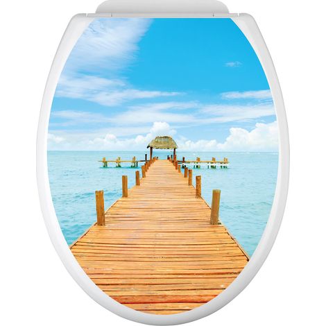 Stickers Abattant WC - Ponton paradisiaque - 35x43 cm - Adhésif BRILLANT (1/2)