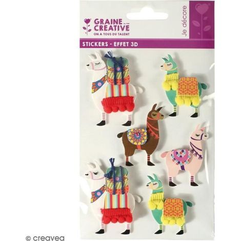 Stickers 3D - Lama - 6 autocollants - Dimensions 3,5-6 cm - Thème ludique - Mixte (1/2)