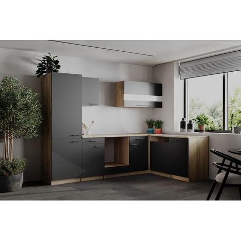 L Küche Einbau Winkelküche Leerblock Eiche Sägerau Grau Merle 280 cm Respekta