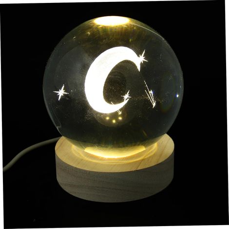 Veilleuse Boule Cristal Gravée avec Socle Bois USB Lampe de (1/5)
