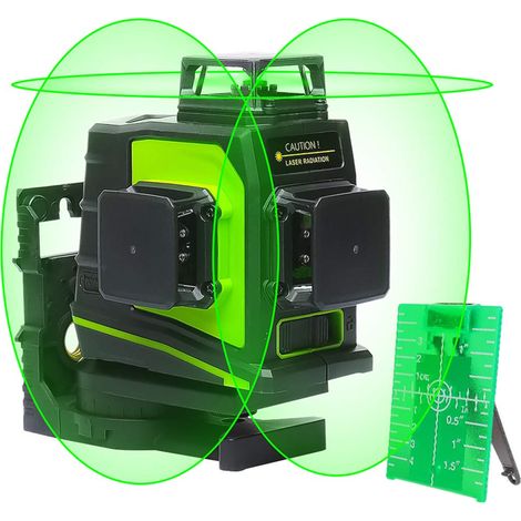 Huepar 3 x 360 laser a linee incrociate verde, livella laser autolivellante commutabile con laser a linee 3D a 360 gradi con funzione a impulsi, porta di ricarica USB, inclusa batteria al litio e supp