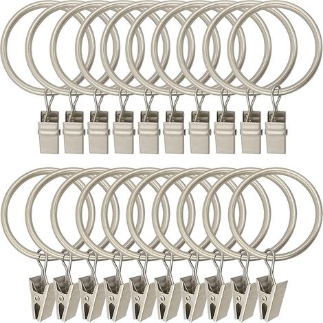 30 Stück Gardinenringe, Metall Gardinenklammer Gardinenringe mit Clip, Robuste Gardinenklammer Gardinenring Rostfreie Gardinenringe für Gardinenstange