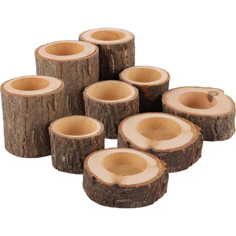 Lot de 9 Photophores en Bois, Bougeoir en Bois, Chandelier Votive en Bois pour Mariage, Anniversaire, Décoration de Table (1/5)