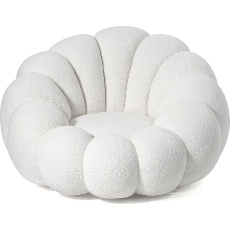 Cotecosy – Fauteuil crapaud coquillage Arielina – Tissu bouclette blanc – Dimensions L98 x P97 x H62 cm – Confort optimal pour salon moderne