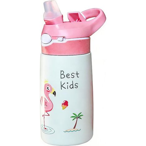 Borraccia termica per bambini in acciaio inox, 400 ml, design a prova di errore, apertura rapida, design a cartoni animati, design fenicottero (1/4)