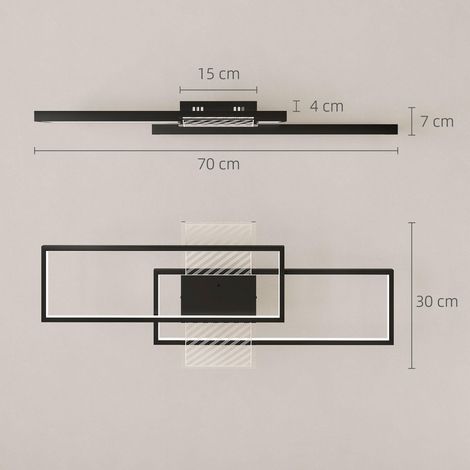 Plafonnier LED rectangle 43W, luminaire plafonnier 3000-6000K, 4600LM, télécommande, 70 x 30 cm, noir (1/5)